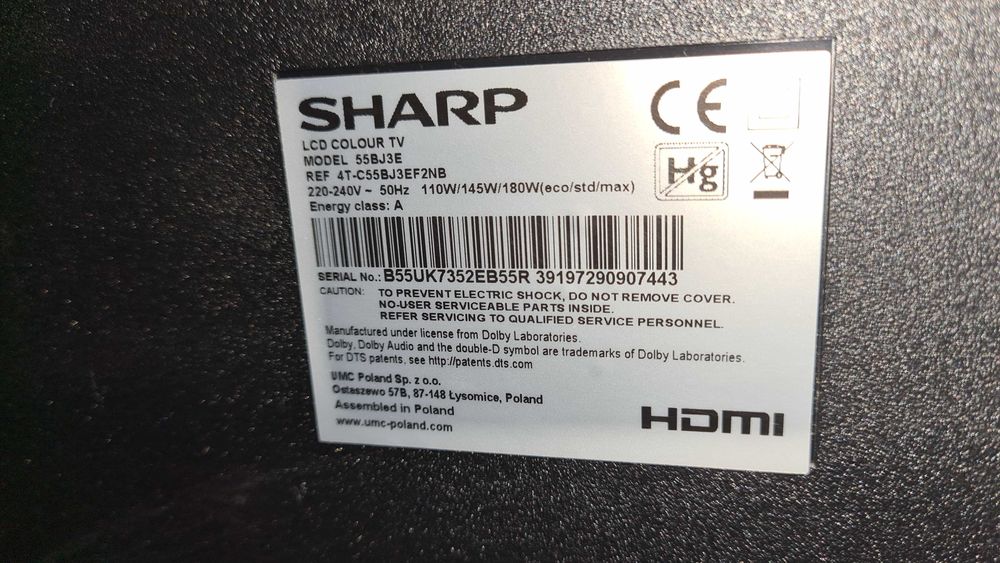 Telewizor LED 55" Sharp smart model: 55-BJ3E