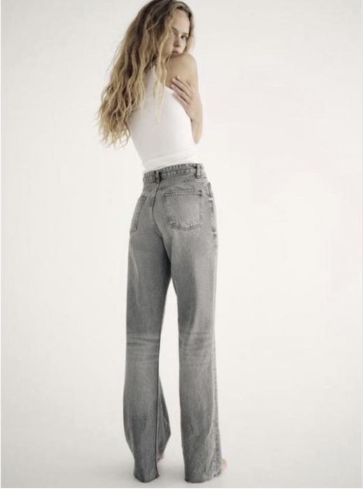 Жіночі сірі джинси wide leg висока посадка zara