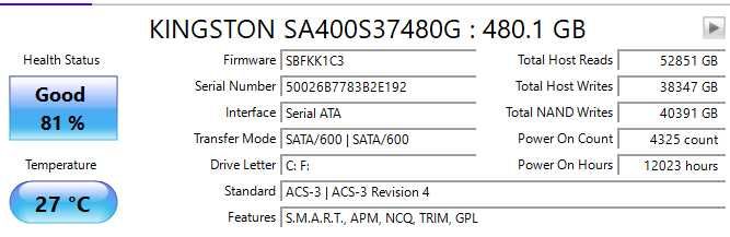 Накопичувач SSD Kingston A400 480GB SATA 2.5" (SA400S37/480G)