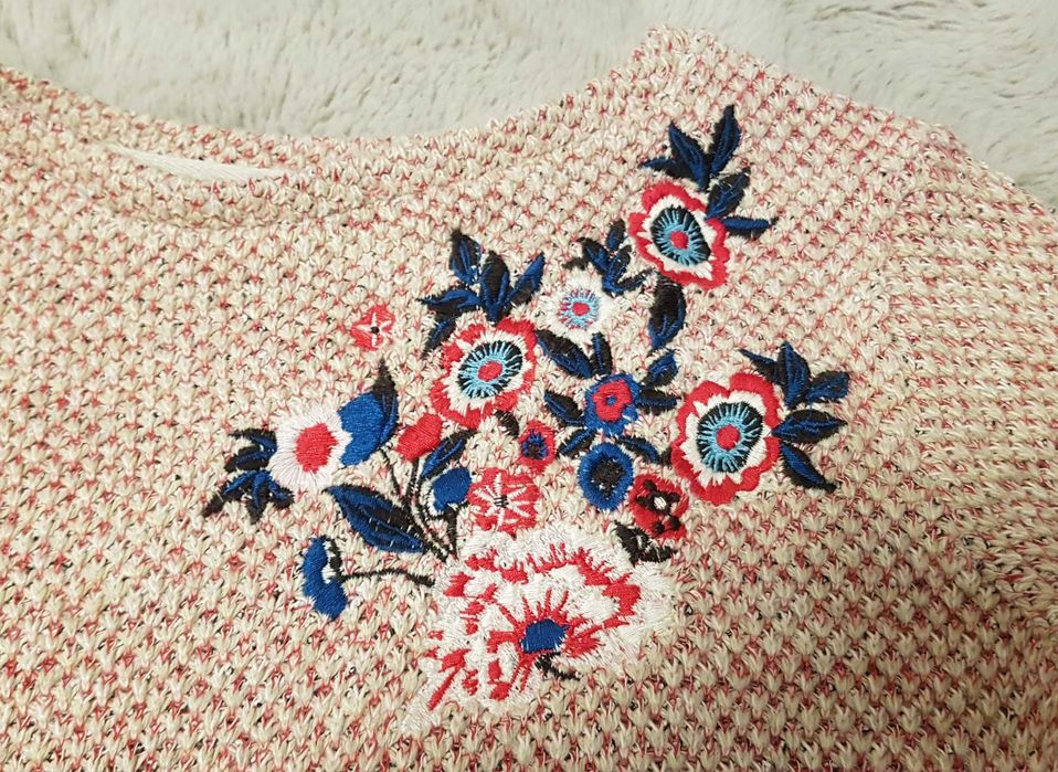 Sweterek r. M / L, róż, vintage, szerokie rękawy, aplikacja, swetr