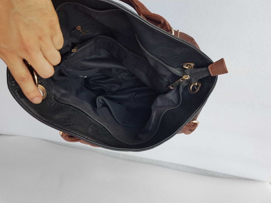 mala em couro de senhora cor preta e castanho