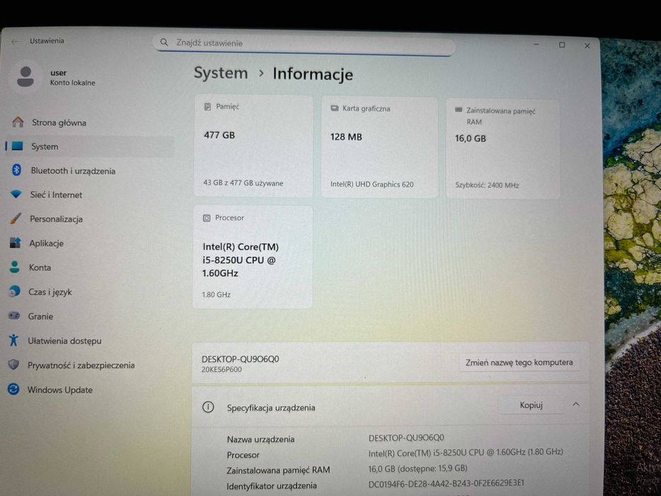 Lenovo ThinkPad X280 i5-8250U 16GB 512GB SSD W11 home FV 23% Ideał
