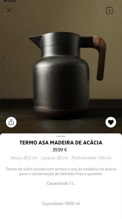 Termo Asa Madeira De Acácia Zara Home NOVO