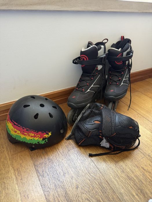 Patins + Capacete + Proteções – Conjunto Completo – Pronto a Usar