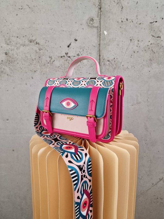Ego Fuksjowa torebka listonoszka z oczami teczka ILLUSIA tricolor