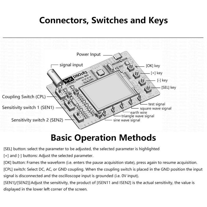 Осциллограф STC8K8A.   DSO183  DIY Кіt Навчання  до 500kгц Тип С, DC5v