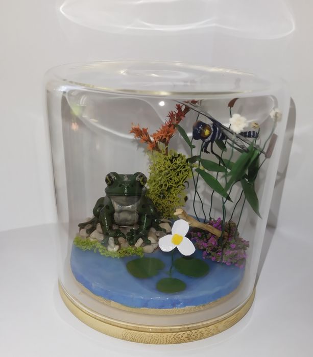 Ozdobny słoik z żabą i ważką Diorama