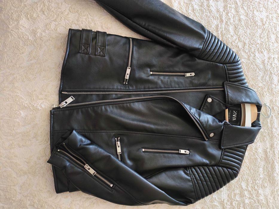 Blusão biker efeito pele preto homem Zara