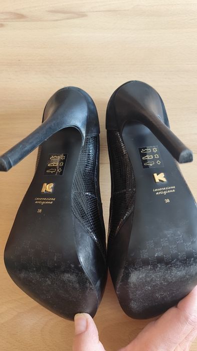 Szpilki Kazar wysoki obcas skórzane czarne rozmiar 38