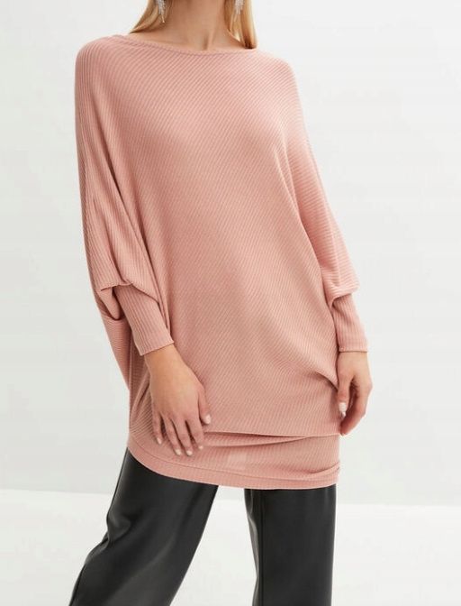 B.P.C sweter z asymetrycznym dołem pudrowy róż ^44/46