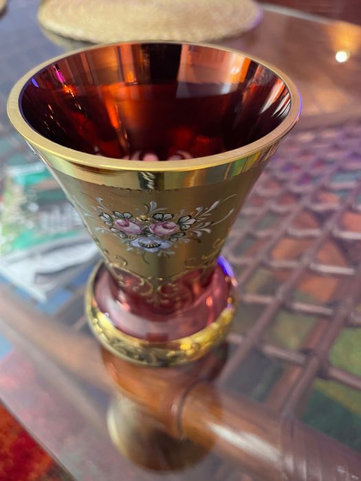 Wazonik Bochemia rubinowo- złoty / 14 cm