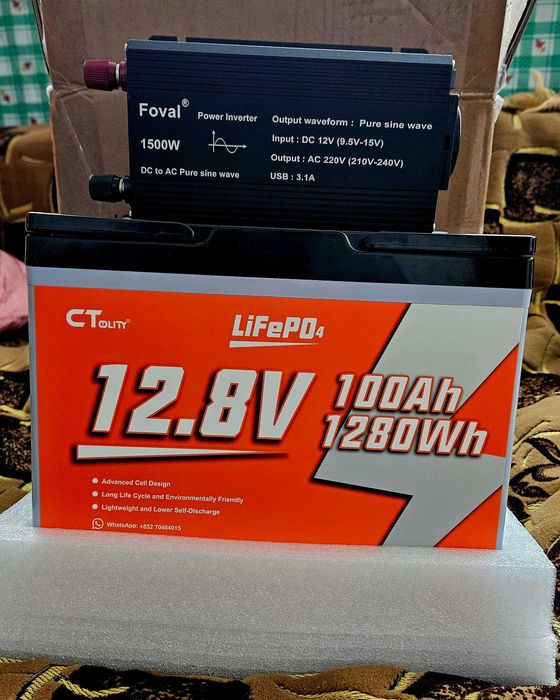 НОВИЙ комплект акумулятор Ctolity 12v 100Ah LiFePO4 + інвертор Foval 12v 1500W + подарунок