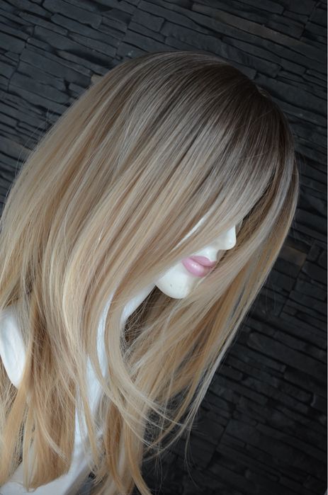 Nowa cieniowana peruka blond jasne naturalne pasemka odrost włosy
