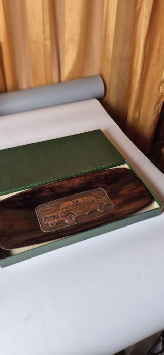 Okazjonalna miedziana plakieta Polski FIAT PRL na tacy w oryg. pudełku