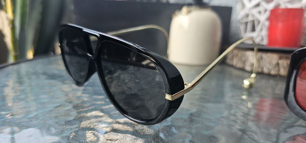 Hit viral okulary przeciwsłoneczne czarne gold damskie uv400