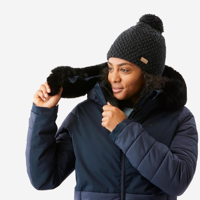 Casaco de ski e snowboard quente meio-comprido Mulher, 100 Azul