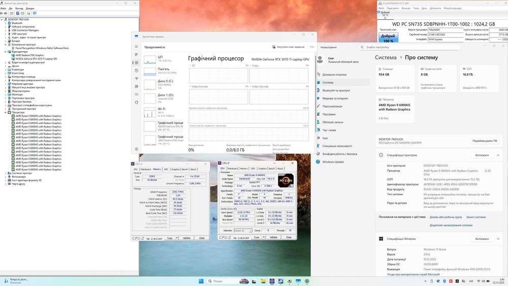 Ігровий ROG Zephyrus - 165 Гц/Ryzen 9 6900HS/RTX 3070 Ti 8 GB/16 DDR5