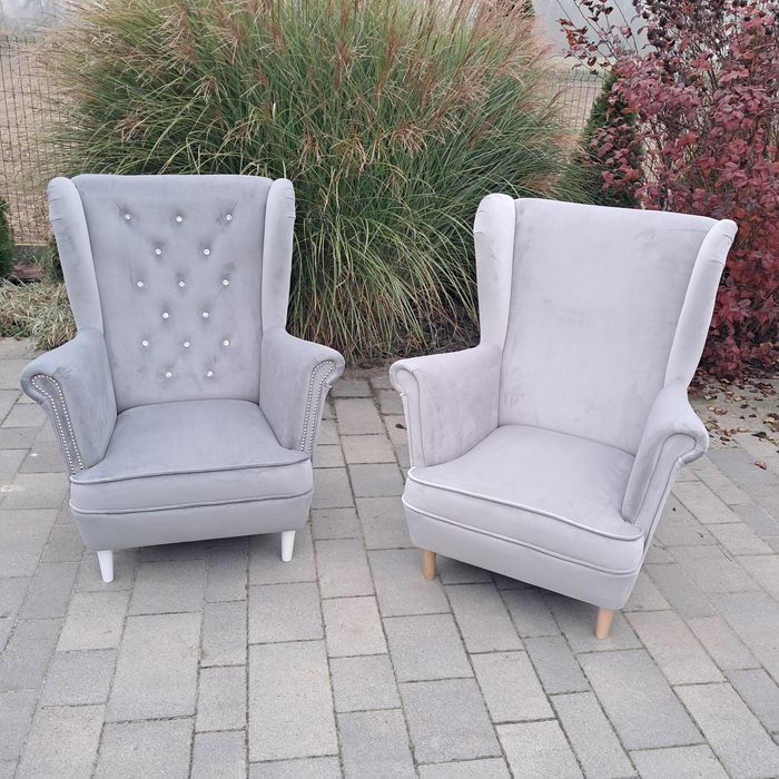 Fotel uszak welur dostępny od ręki,  butelkowa zieleń,  pudrowy, szary