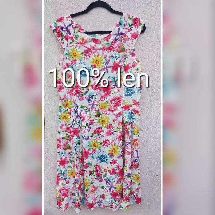 sukienka w kwiaty lniana 100% len 44 xxl de fecto lato wakacje wiosna