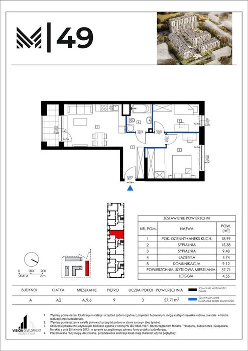 3-pokojowe mieszkanie 57 m² + loggia Bez Prowizji - Widok 2