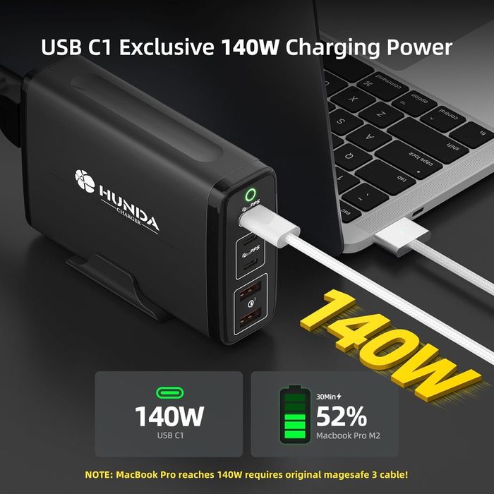 Зарядний пристрій HUNDA 245 Вт USB C GaN