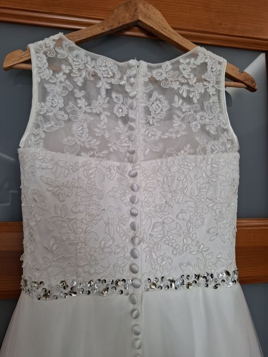 Suknia ślubna, ecru, koronka, 38