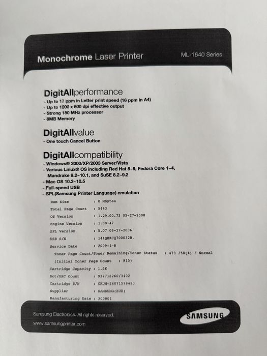 Drukarka laserowa czarna Samsung ML-1640