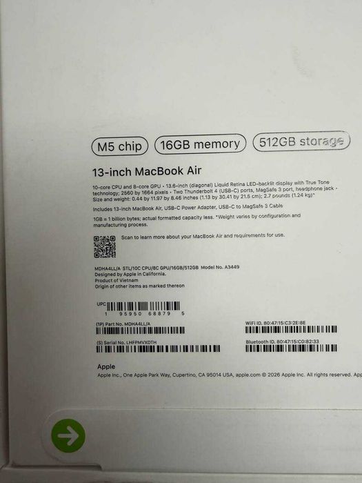 Apple MacBook Air 13,6" 2026 Apple M5 8 core GPU 16GB 512GB Starlight (MDHA4)