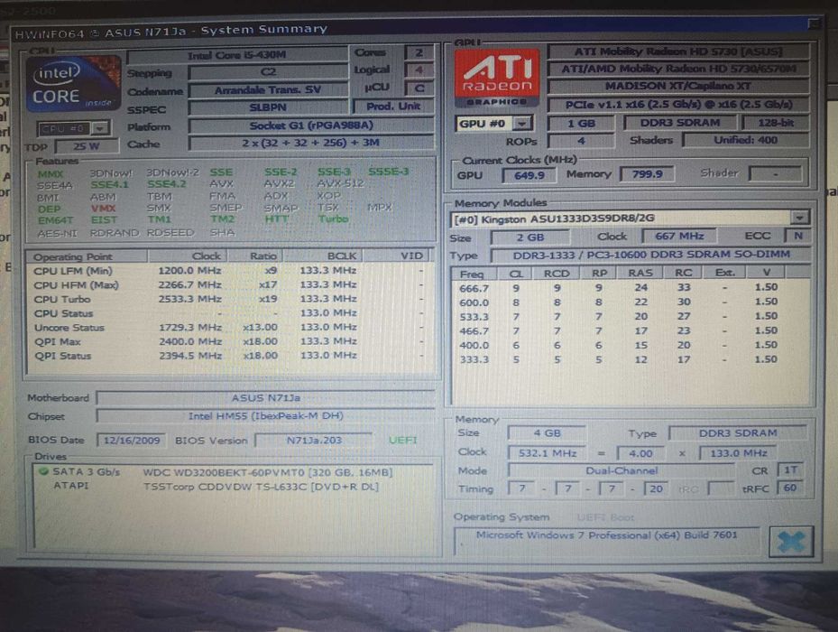 ASUS N71JA-TY061 i5-430M, 4GB DDR3, HDD 320GB, DVD-RW