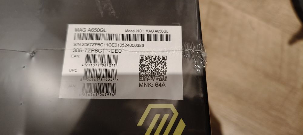 Nowy zasilacz MSI MAG A650GL 80 PLUS GOLD