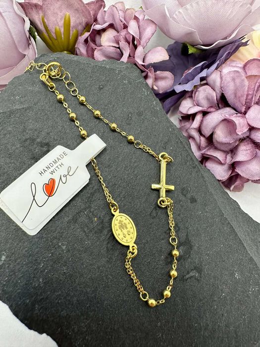 Złota bransoletka 14k 585 19cm Różaniec