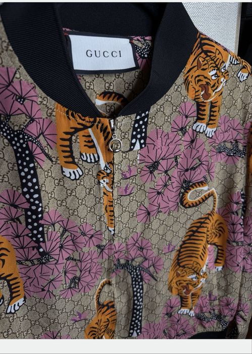 Стильний шовковий бомбер із тиграми (M), куртка в стилі Gucci Tiger