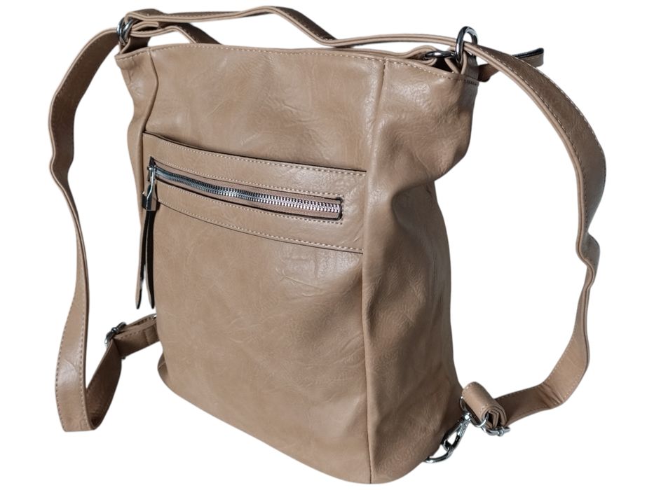 Beżowa Torebka Damska Torebko-Plecak, Miejska Listonoszka