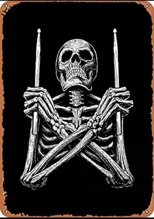 Плакат постер на металле «Скелет-Барабанщик» Рок-н-ролл Стиль 14х20см