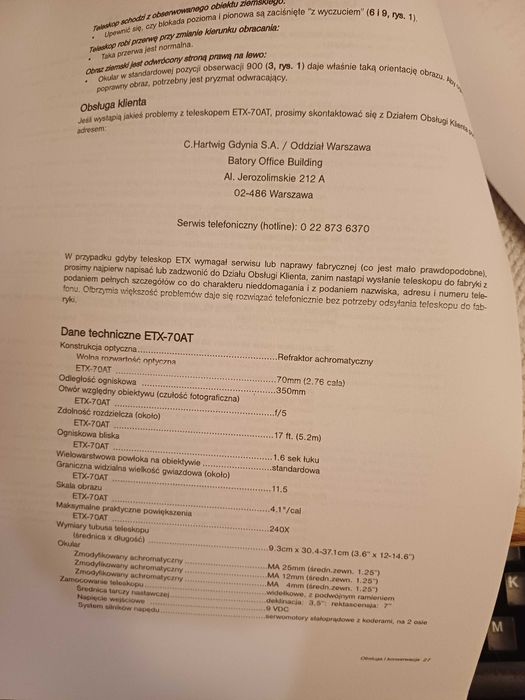 Teleskop astronomiczny EXT-70AT