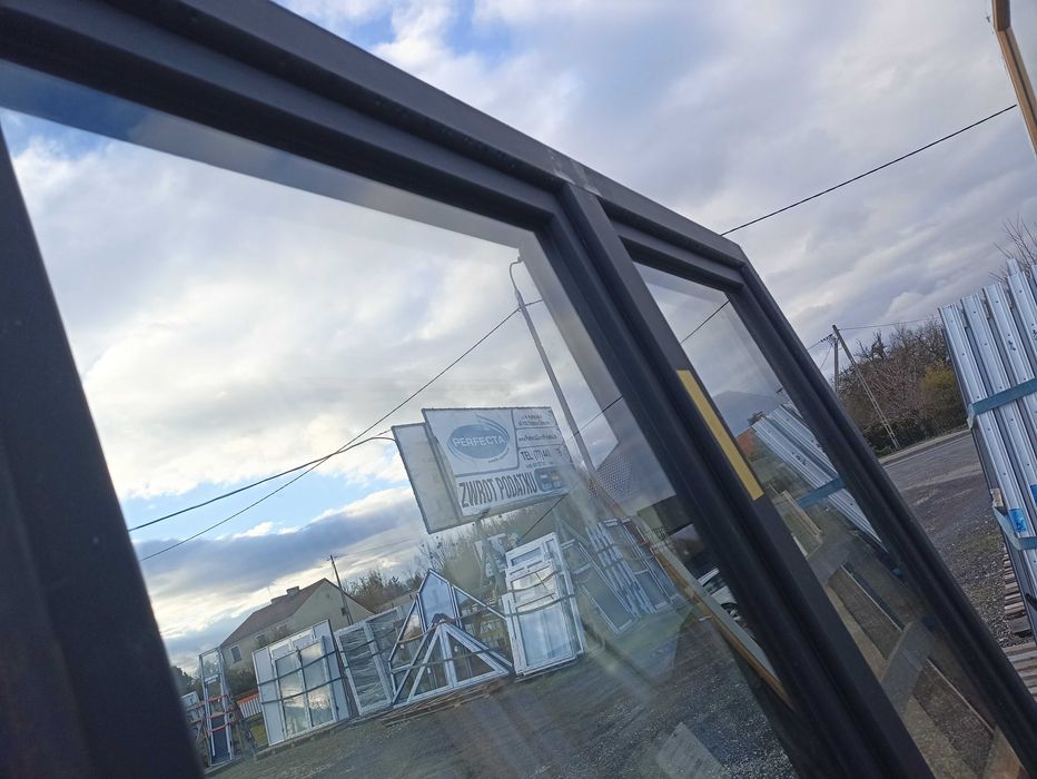 Okno pcv tarasowe 178/215 czarne trzy szybowe