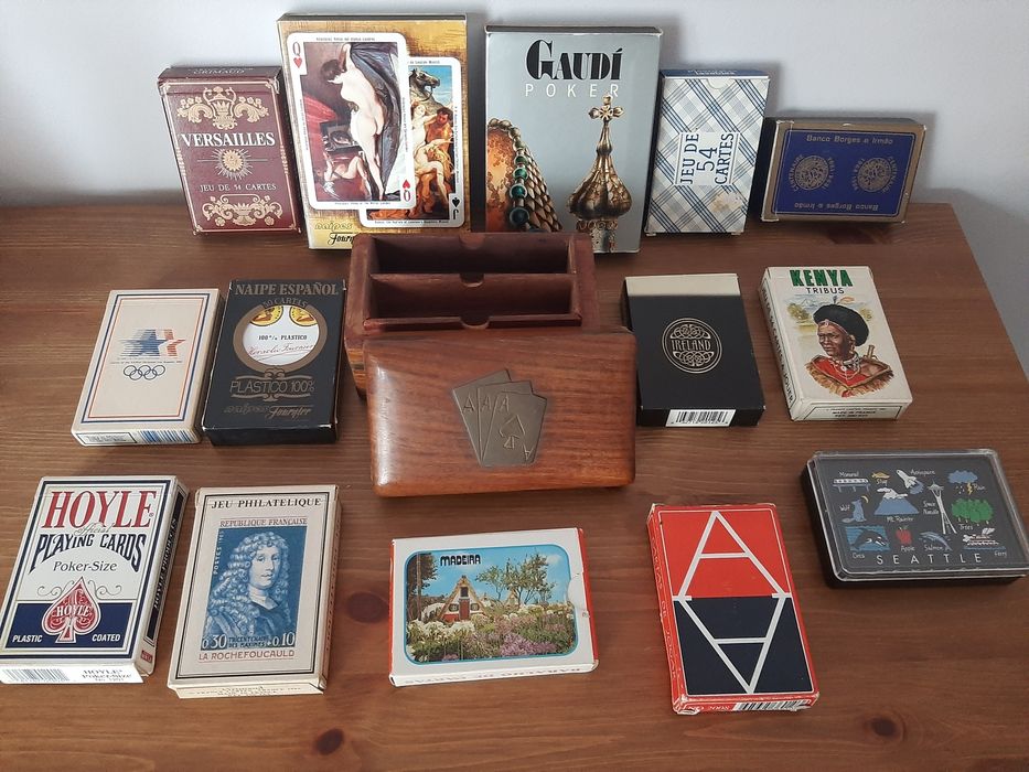 Naipes cartas tarot fournier gaudi caixa madeira baralhos mini baralho