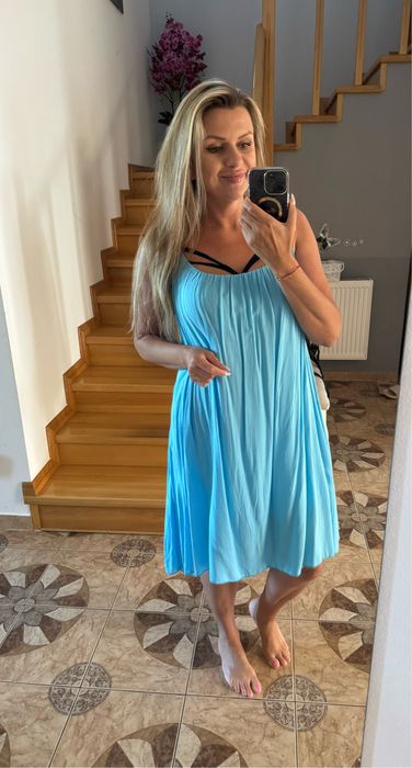Sukienka z wiskozy letnia niebieska na ramiączkach XL/XXL