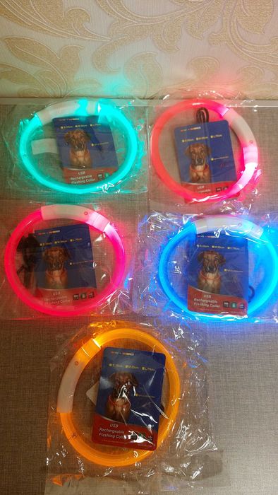 Автоматический поводок 3 м. и 5 м. СВЕТЯЩИЕСЯ ОШЕЙНИКИ размер S , M, L