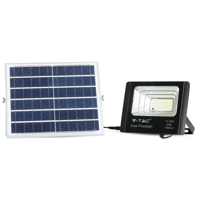 Naświetlacz LED Solarny V-tac 16W Czarny IP65 Z Pilotem Timer Do Ogrodu Tarasów I Fasad 6000K 1050lm