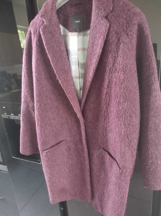 Płaszcz damski wełniany purpurowy wrzos bakłażan