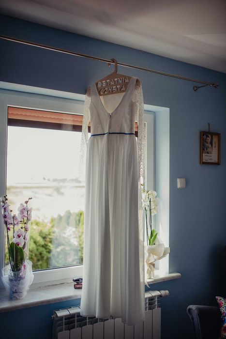 Suknia ślubna, śmietankowa, ecru, 36, 38, koronkowa, rustykalna, boho,