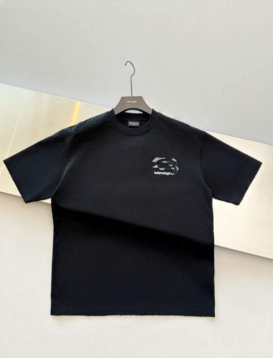 Футболка Balenciaga унісекс чорна/біла, вишивка, преміум якість S–XXL