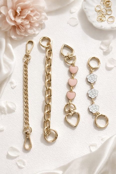 Eleganckie zawieszki / breloki do torebki lub kluczy –złote, serduszka