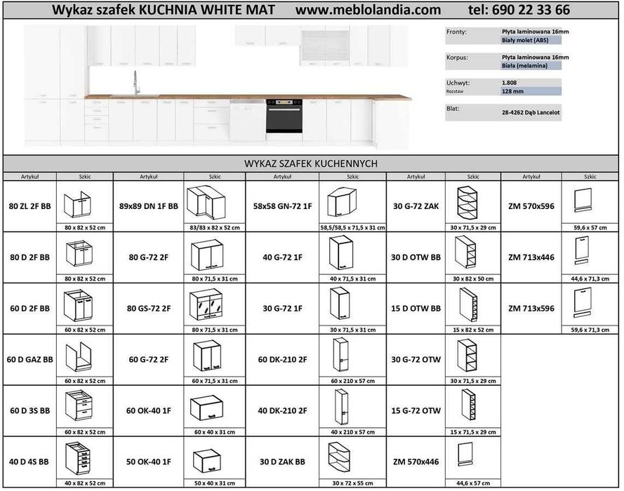 Meble kuchenne WHITE MAT zestaw mebli modułowych