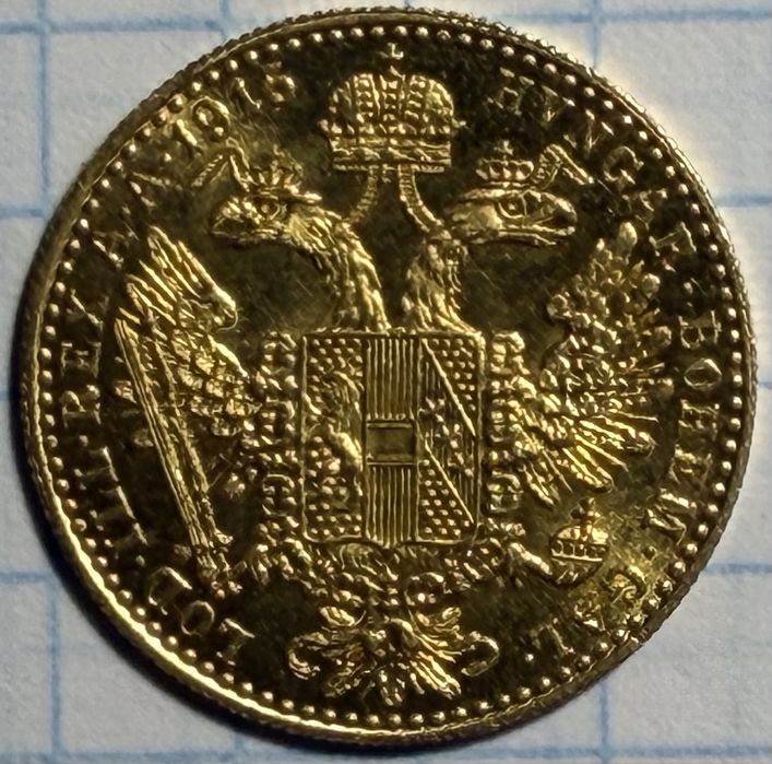Золотая монета  1 дукат 1915 года-Австро-Венгрия.