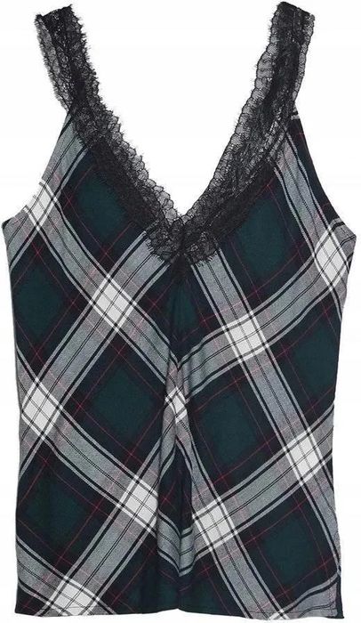 Майка Zara в клітинку з мереживом, розмір S