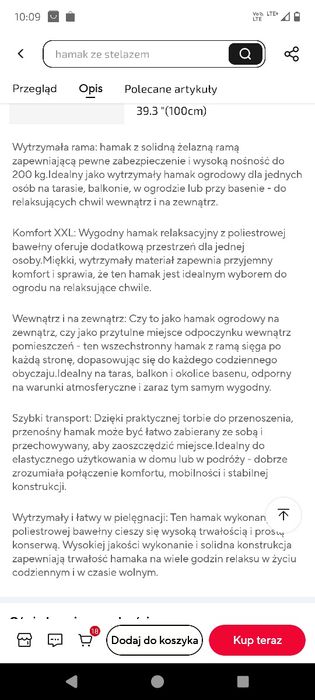 Hamak solidny żelazna rama