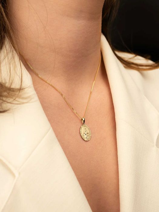 Złota zawieszka szkaplerz Matka Boska, cudowny medalik 585