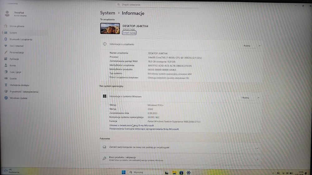 Laptop Lenovo X1 Carbon gen 6 i7-8650U 16GB 512GB fullhd/dotyk linux